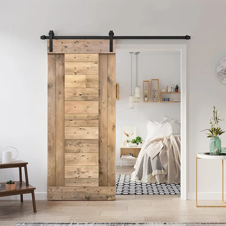 Calhome 84'' Solid Wood Paneled Painted with Installation Hardware Kit Barn Door