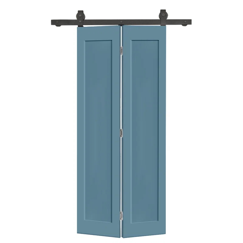 Calhome 1 Panel Shaker Composite Bi-Fold Door with Sliding Barn Door Hardware Kit