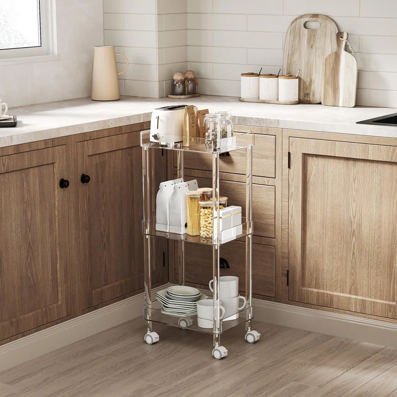 Everly Quinn 3-Tier Mini Rolling Serving Cart w/ 4 Lockable Wheels