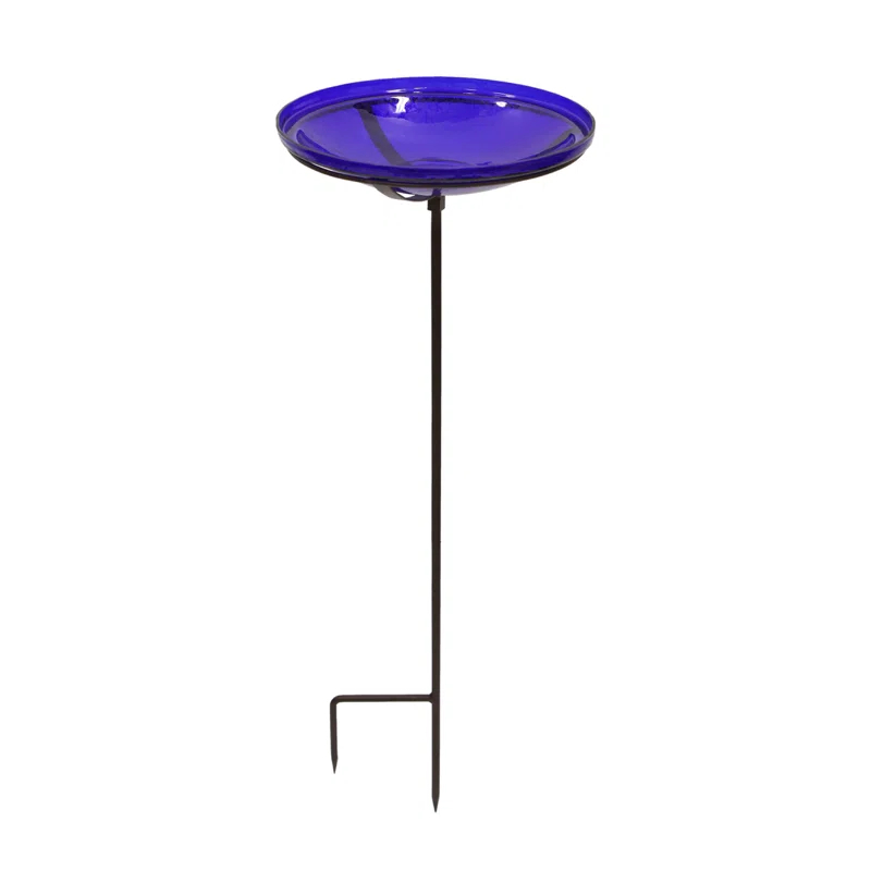 Winston Porter Crackle Glass Birdbath Bowl with Stake, 14-in