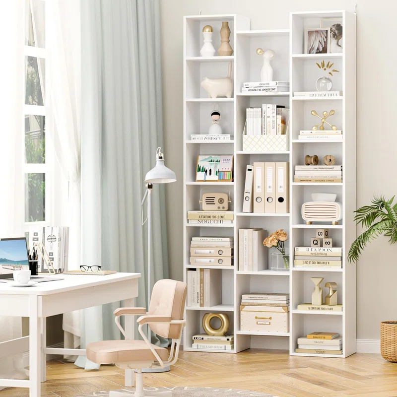 Latitude Run® Triple Wide 8 Tier Media Storage Tower Rack, 71" Tall Bookshelf Black Bookshelf