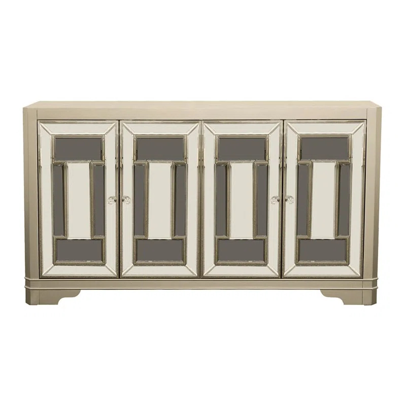 Everly Quinn Toula Smoke/Champagne 4-Door Accent Cabinet