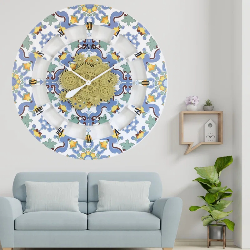 The Gears Clock Wall Clock Oversized 36" for Living Room with Real Moving Gears Italy Style