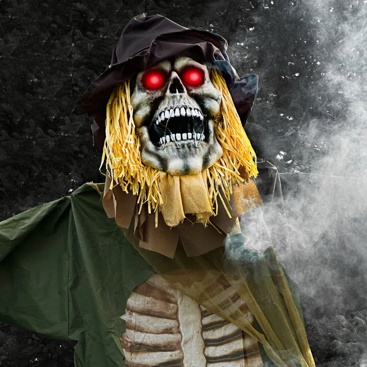 Haunted Hill Farm Haunted Hill Farm 15-ft. Animatronic Scarecrow for covered outdoor Halloween decoration