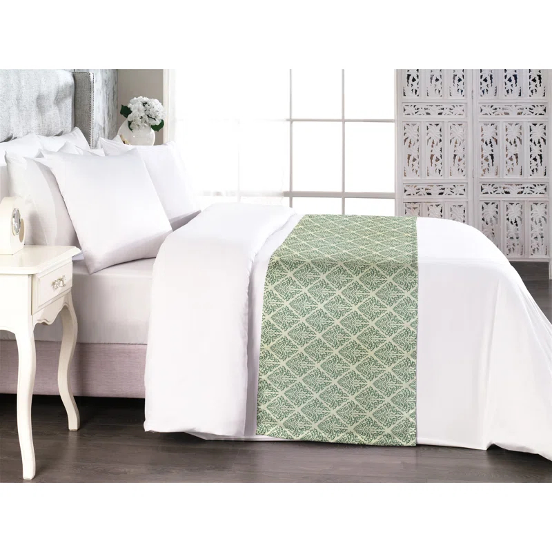 Ambesonne Ambesonne Abstract Green Bed Runner Victorian Damask Art Jade Green Pastel Green