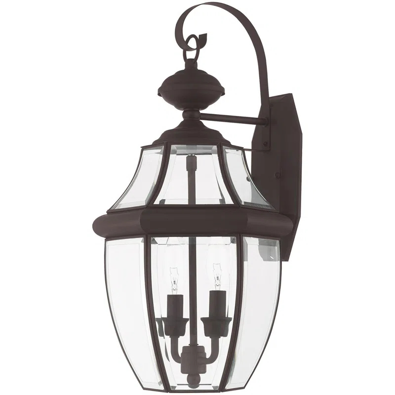 Lighting Lumens 10.5in 2-Light Outdoor Wall Lantern Pendant Fixture with Clear Beveled Glass Shade