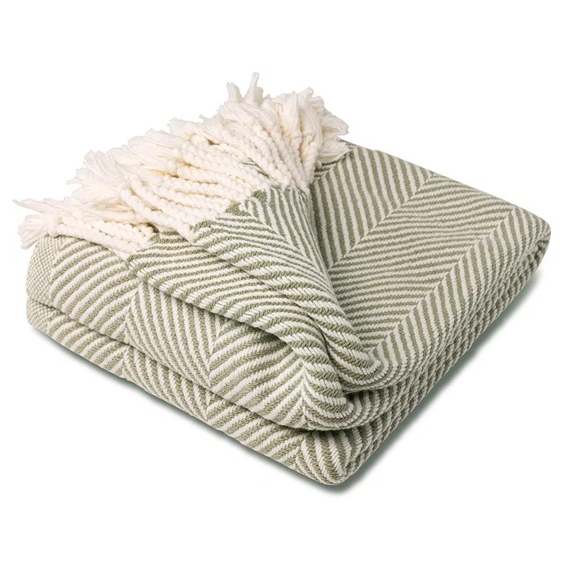 Faribault Mill Coastal Monhegan Cotton Throw With Fringe