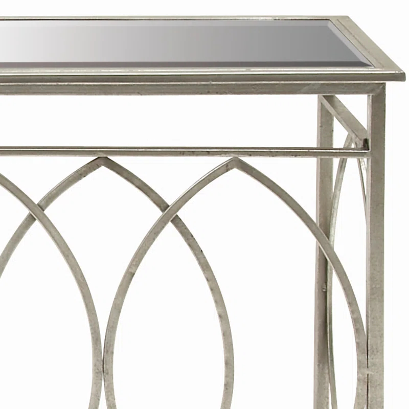 Mercer41 Metal Geometric Living Room Console Table with Mirrored Glass Top