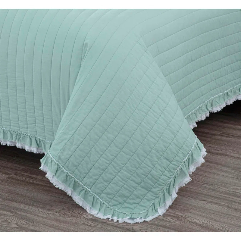 Chezmoi Collection Bonnie Double Frayed Ruffled Edge Cotton Quilt Set