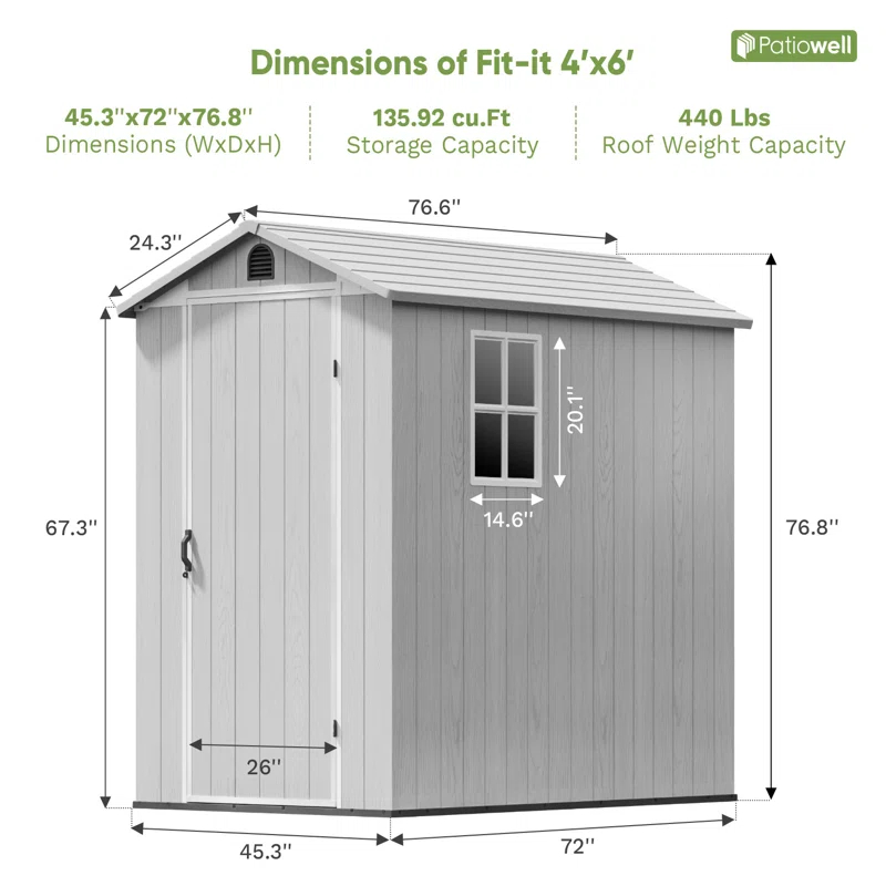 Patiowell 4 ft. W x 6 ft. D Plastic Storage Shed with Floor, Resin Shed with Window and Lockable Door