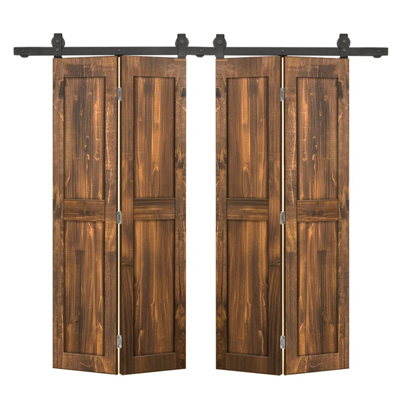 Calhome 2 Panel Shaker Pine Wood Bi-Fold Door with Sliding Barn Door Hardware Kit