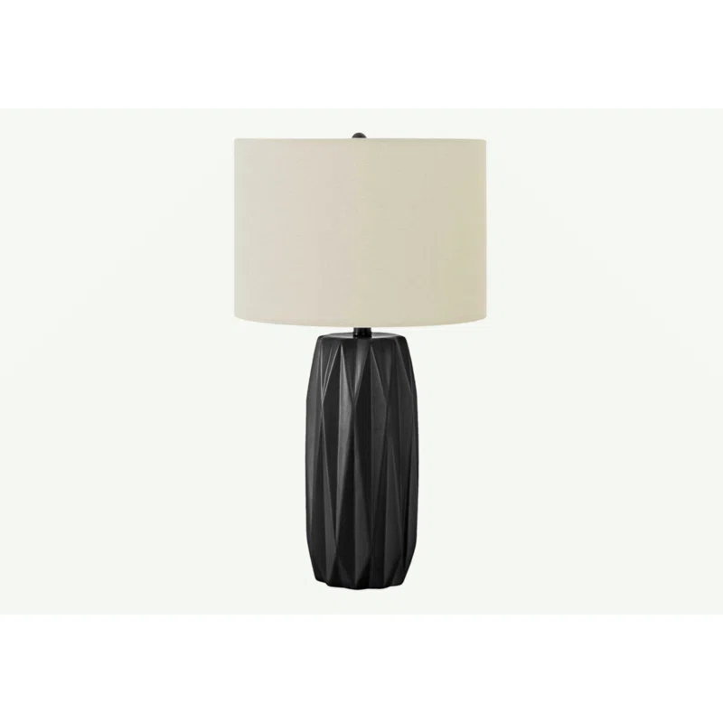 Benjara Table Lamp, 25 Inch Black Textured Ceramic Base, Ivory Fabric Shade