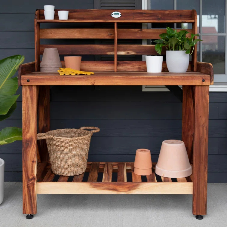 Backyard Discovery Backyard Discovery Acacia Wood Garden Potting Bench & Serving Bar with Lower Storage Shelf