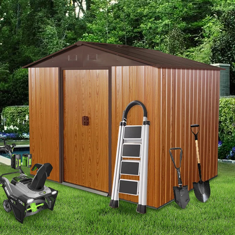 GZMWON 8Ft X 6Ft Outdoor Metal Storage Shed With Floor Base