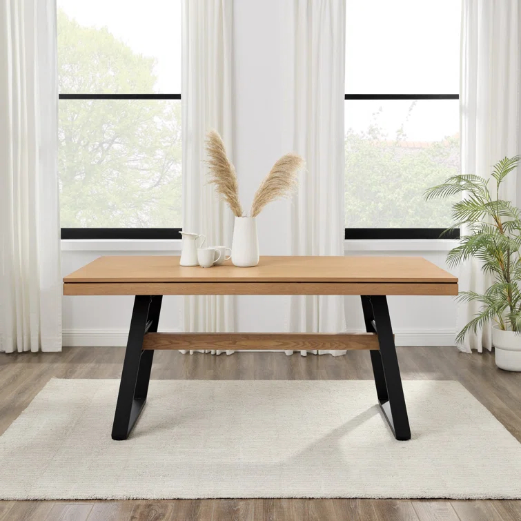 17 Stories Ash Metal Base Dining Table