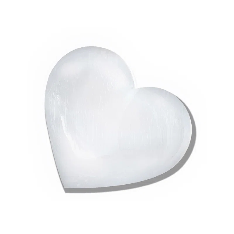 Himalayan Glow Selenite Crystal Heart Stone, Healing & Calming Selenita Spar Love 10 cm, White