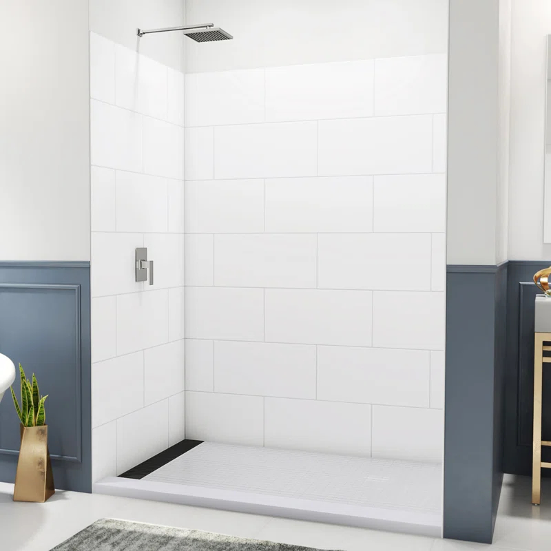 DreamLine DreamLine DreamStone 42 in. D x 62 in. W x 84 in. H Shower Wall Kit in White Traditional Subway