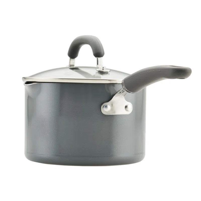 Rachael Ray Rachael Ray Create Delicious Aluminum Nonstick Straining Saucepan, 3-Quart, Gray Shimmer