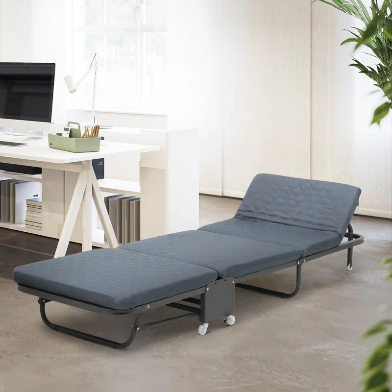 MoNiBloom Rolling Folding Bed with Wheels, Foldable Rollaway Bed with Foam Mattress, Camping Cot Sleeping Bed