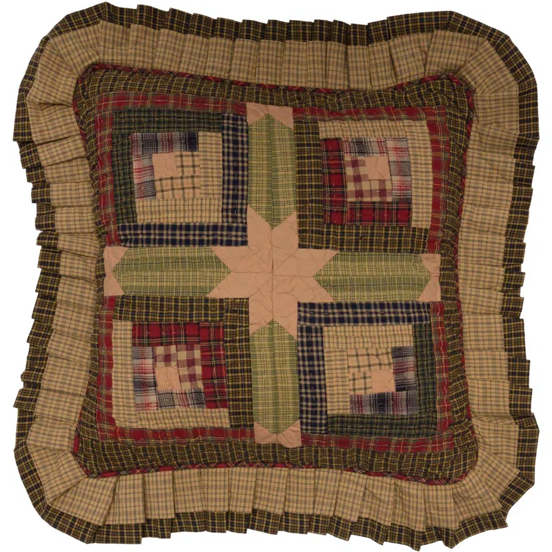 VHC Brands Tea Cabin Patchwork Cotton Reversible Throw Pillow