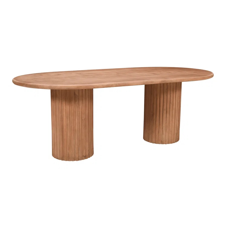 Wade Logan® Chellapah Solid Wood 84" Mid-Century Modern Fluted Double Pedestal Dining Table