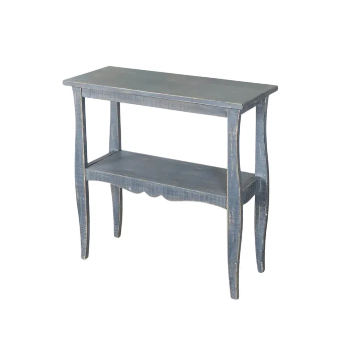 Benjara Rena Side End Table, Scallop Trim, 28 Inch Distressed Blue Mahogany