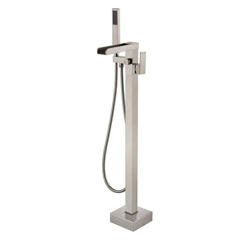 AlenArtWater Waterfall Tub Filler Freestanding Bathtub Faucet Floor Mount Brass Single Handle Bathroom Faucets with Hand Shower 93-LJQKCZ