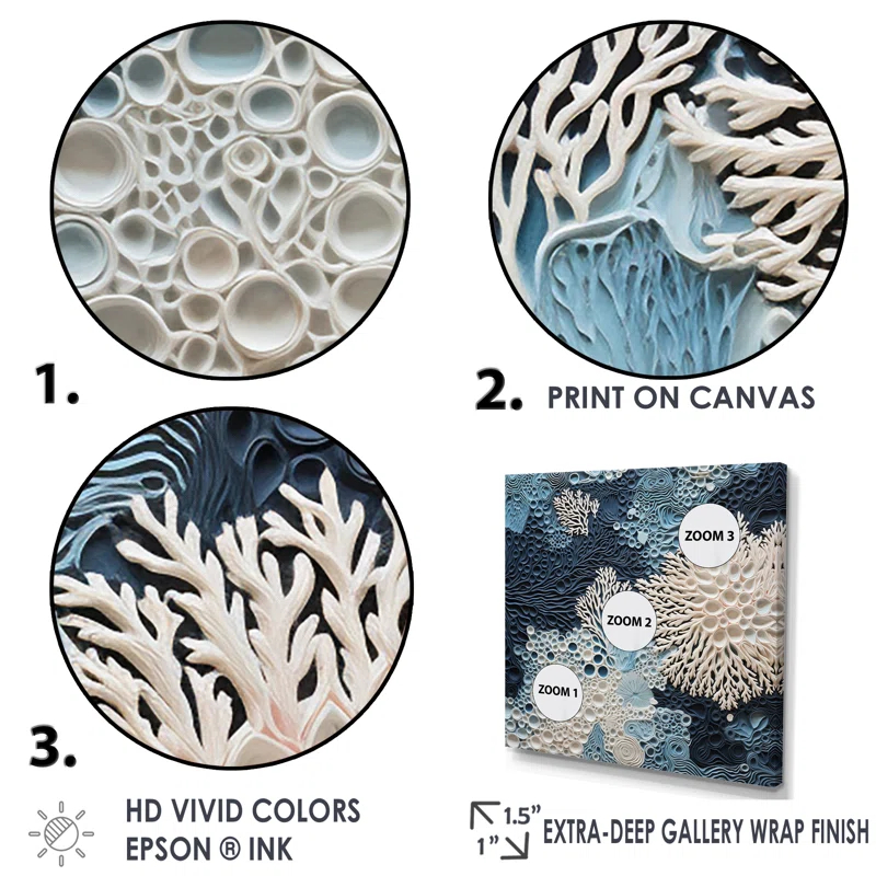 Design Art " Under Water Blue And White Corals Collage "