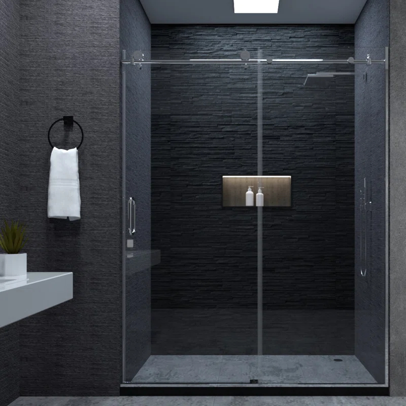 NIVEAL MQ7051C-7660SV 60" W x 76" H Single Sliding Semi-Frameless Shower Door with 3/8" Clear Glass