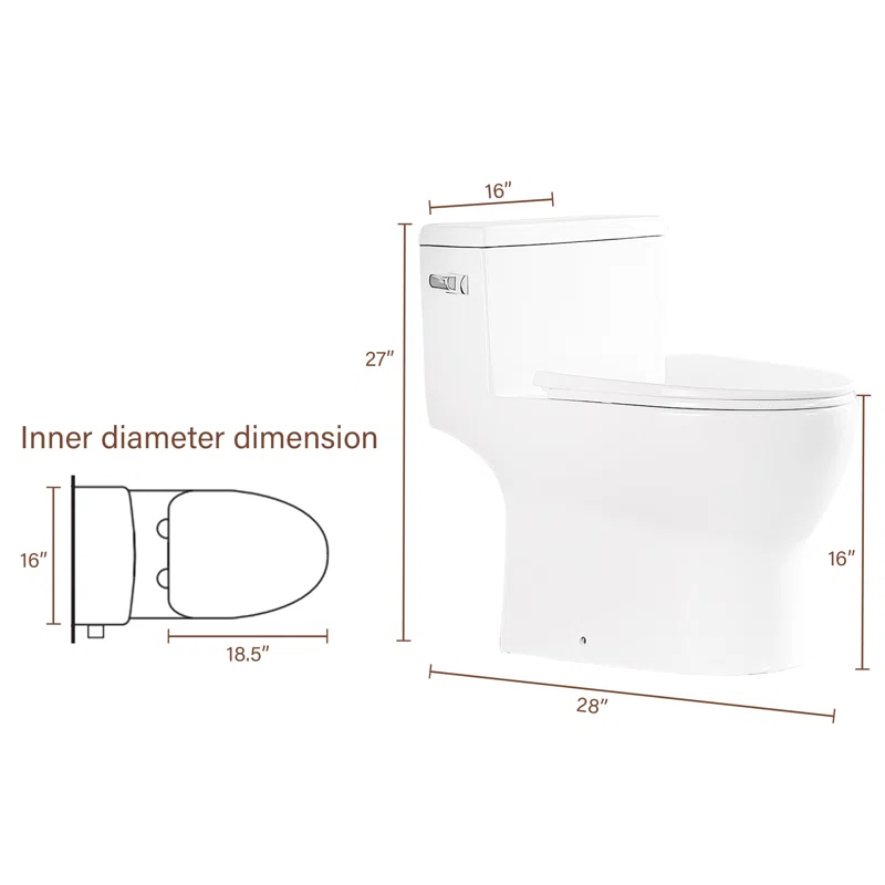 Lordear H-MTLC-T133 Lordear 1.28 Gallons GPF Elongated Comfort Height Floor Mounted One-Piece Toilet (Seat Included)