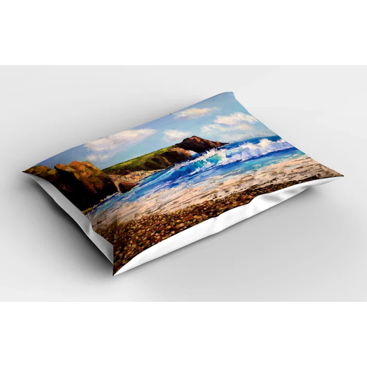 Ambesonne Ambesonne Ocean Pillow Sham 2 Pack Sea Coast by Beach Rock Blue Brown White