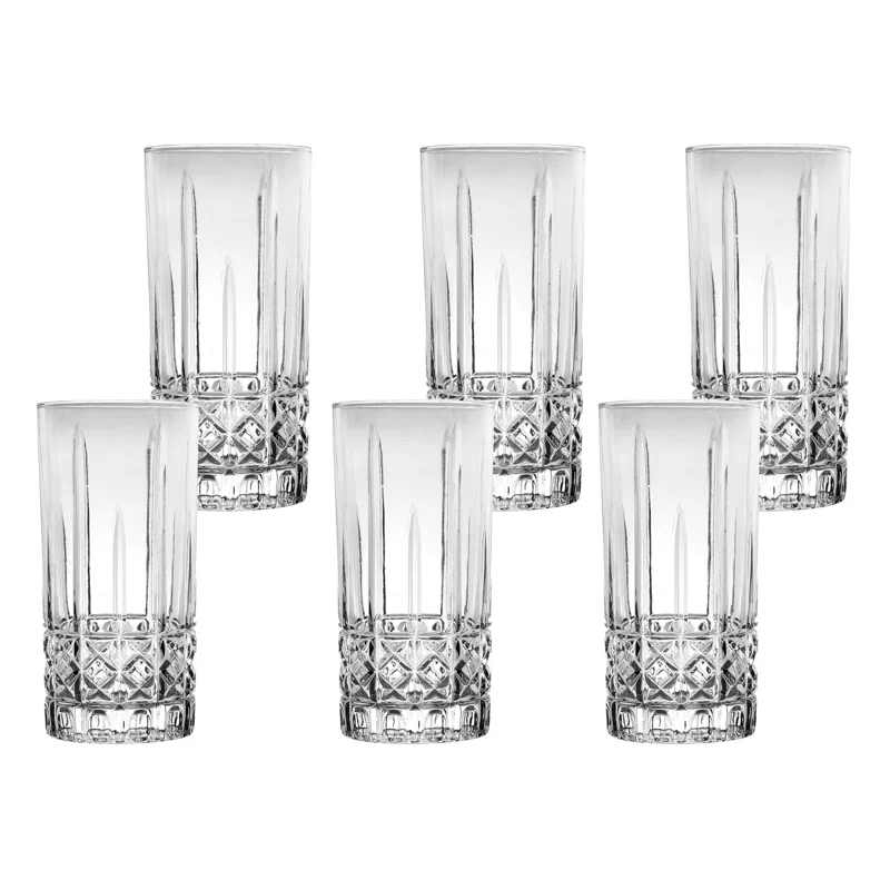 Lorren Home Trends Lorren Home Trends Tall 12 Ounce Drinking Glass-Textured Cut Glass (Set of 6)