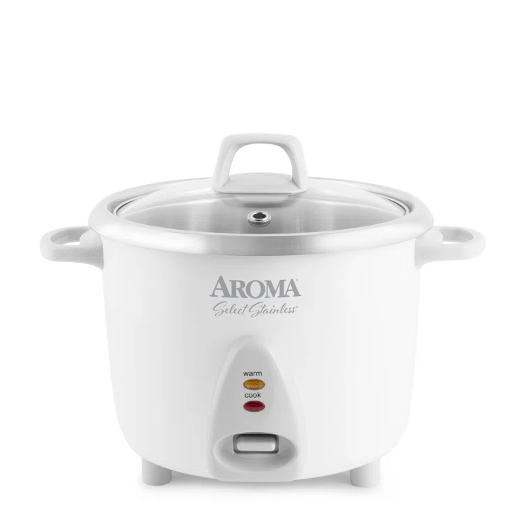 Aroma AROMA® Select Stainless® Pot Style Rice Cooker, 3-Cup (Uncooked) / 6-Cup (Cooked), Stainless Steel Inner Pot