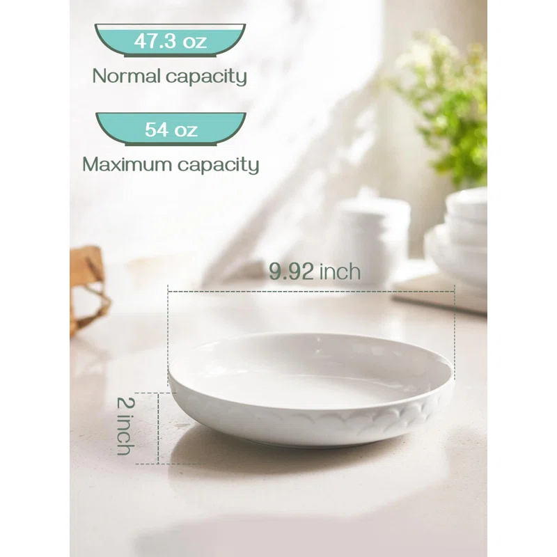Pasta Bowls, 54 Oz Large Salad Serving Bowls, 10'' Plates Bowls Set Of 4, White Ceramic Soup Bowls For Kitchen Meal Prep, Shallow Dishes Dinner Bowl Microwave Dishwasher Safe