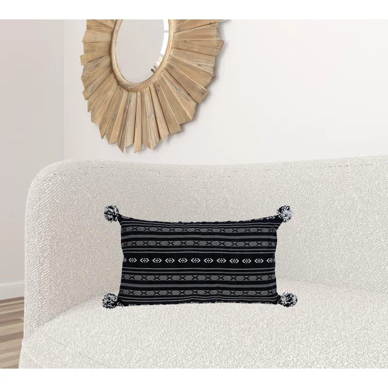 Parkland Collection Raven Pom-poms Cotton Reversible Throw Pillow