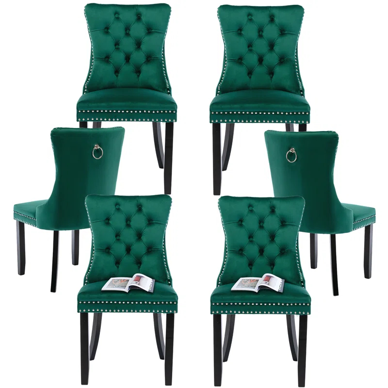 High-end Tufted Velvet Upholstered Nailhead Dining Chair