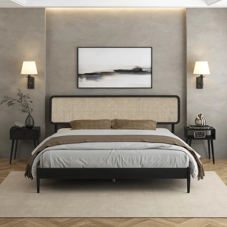 NTC Lupin Solid Wood Bed Frame with Headboard and Silent Slats, 1000 lbs Capacity Bed Frame
