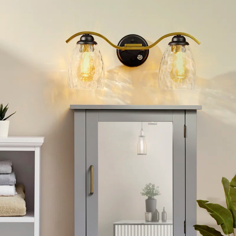 Mercer41 2-Light Modern Bathroom Vanity Wall Sconce with Hammered Glass Shades and 3-Stage Touch Dimmer