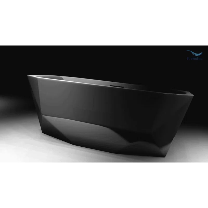 59" Streamline Freestanding Soaking Acrylic Bathtub With Drain and Bamboo Tray