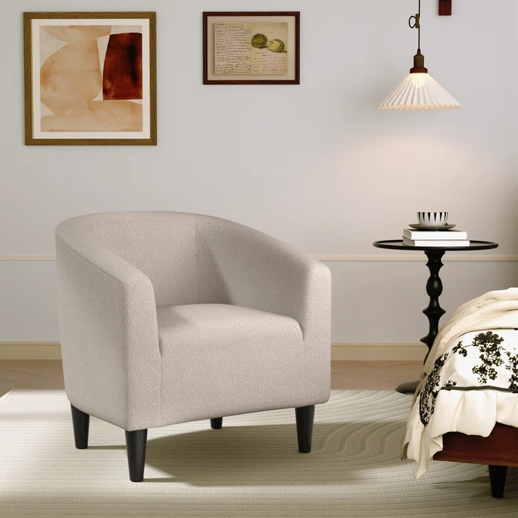 Latitude Run® Hasting Upholstered Barrel Shaped Accent Chair Stylish Home Office Sofa Chair with comfy Seat and Backrest Perfect for Living Room Bedroom