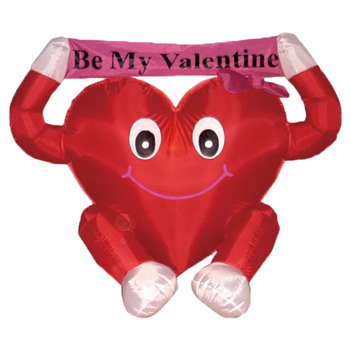 The Holiday Aisle® 4 Foot Tall Lighted Happy Valentine's Day Inflatable Cute Lovely Heart Be My Valentine Romantic Sweetheart Indoor / Outdoor Blow Up Yard Decoration