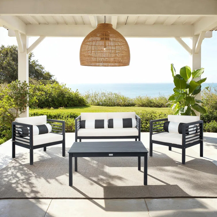 Wade Logan® Arlethe Wood 4 - Person Patio Conversation Sets with Cushions