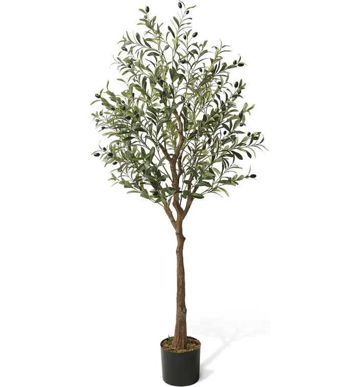 CAPHAUS CAPHAUS Artificial Olive Tree with Fruit, Fake Potted Topiary Tree with Dried Moss, 5 / 6 / 7 Feet