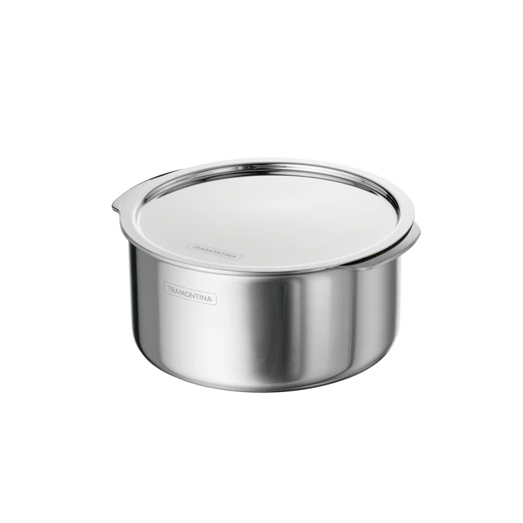 Tramontina Tramontina Utsava Tri-Ply Clad Stainless Steel Tope with Lid, Patila Pot for Indian Cooking