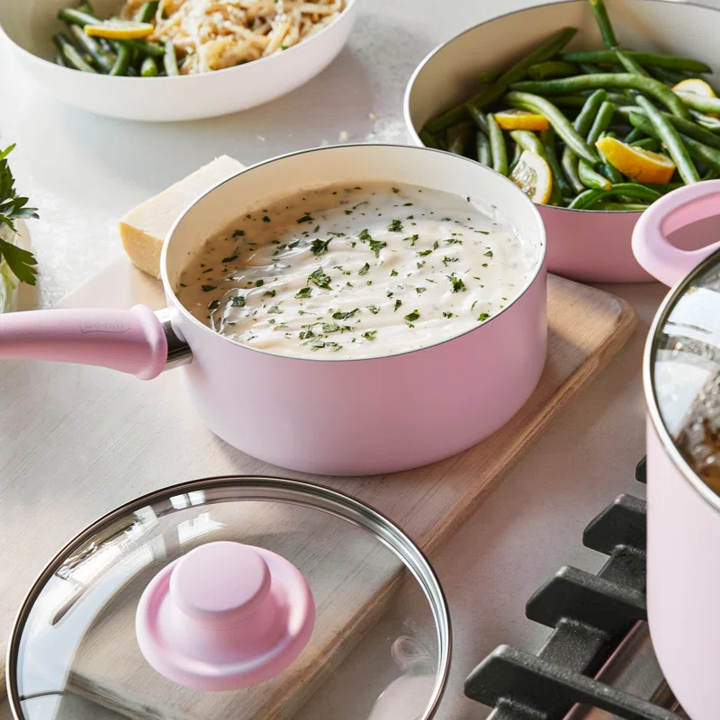 GreenLife GreenLife Soft Grip Healthy Ceramic Nonstick, 1QT And 2QT Saucepan Pot Set With Lids, Dishwasher Safe