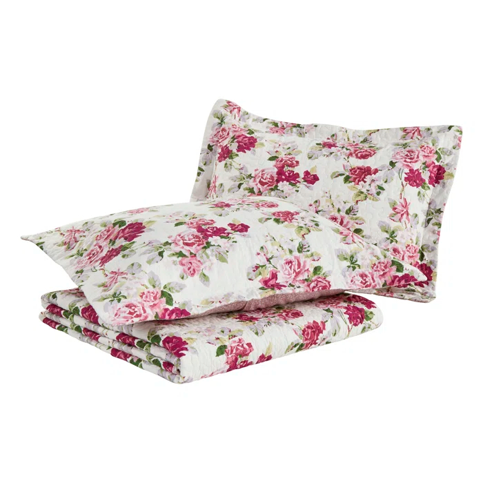 Laura Ashley Laura Ashley Lidia Cotton Reversible Pink Quilt Set