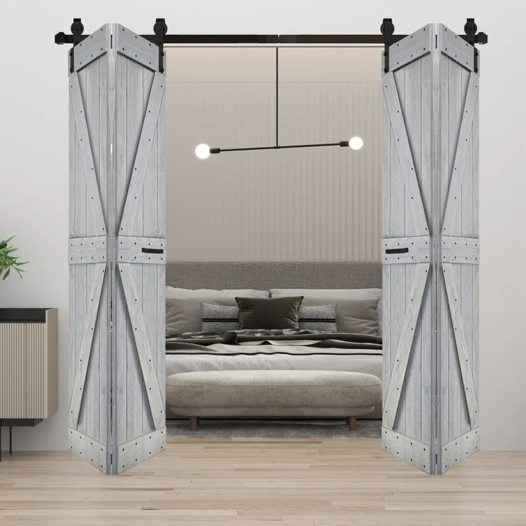 IsLife K Style Finished Solid Wood Bi-Fold Double Barn Door With Hardware Kit -Assembly Needed
