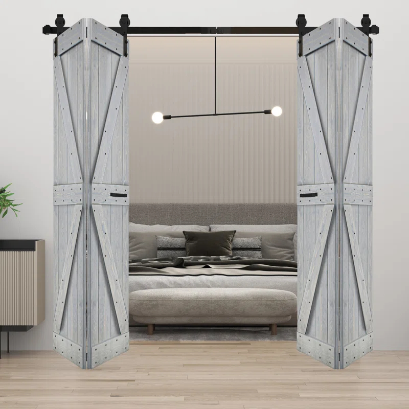 IsLife K Style Finished Solid Wood Bi-Fold Double Barn Door With Hardware Kit -Assembly Needed