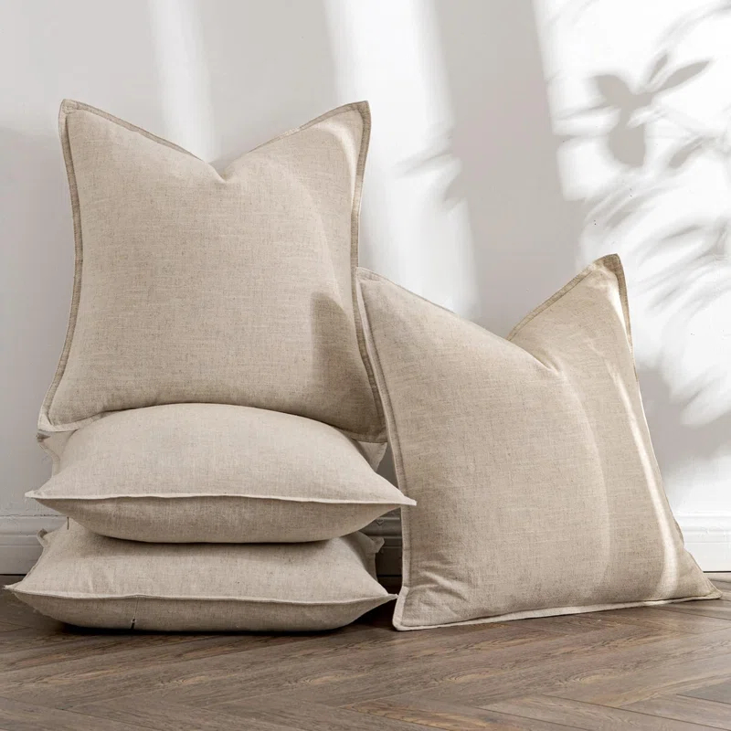 MAGBIX Beige Linen Pillow Covers Pack Of 4 Decorative Natural Solid Throw Pillow Covers Soft Accent Boho Farmhouse Couch Pillowcases Modern Home Decors For Living Room Bed Sofa 18X18 Inch