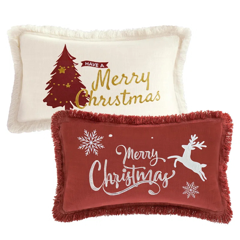 Christmas Pillow Covers 12X20 Set Of 2 - Xmas Decorative Farmhouse Linen Throw Pillow Cases Holiday Sofa Couch Cushion Covers Merry Christmas